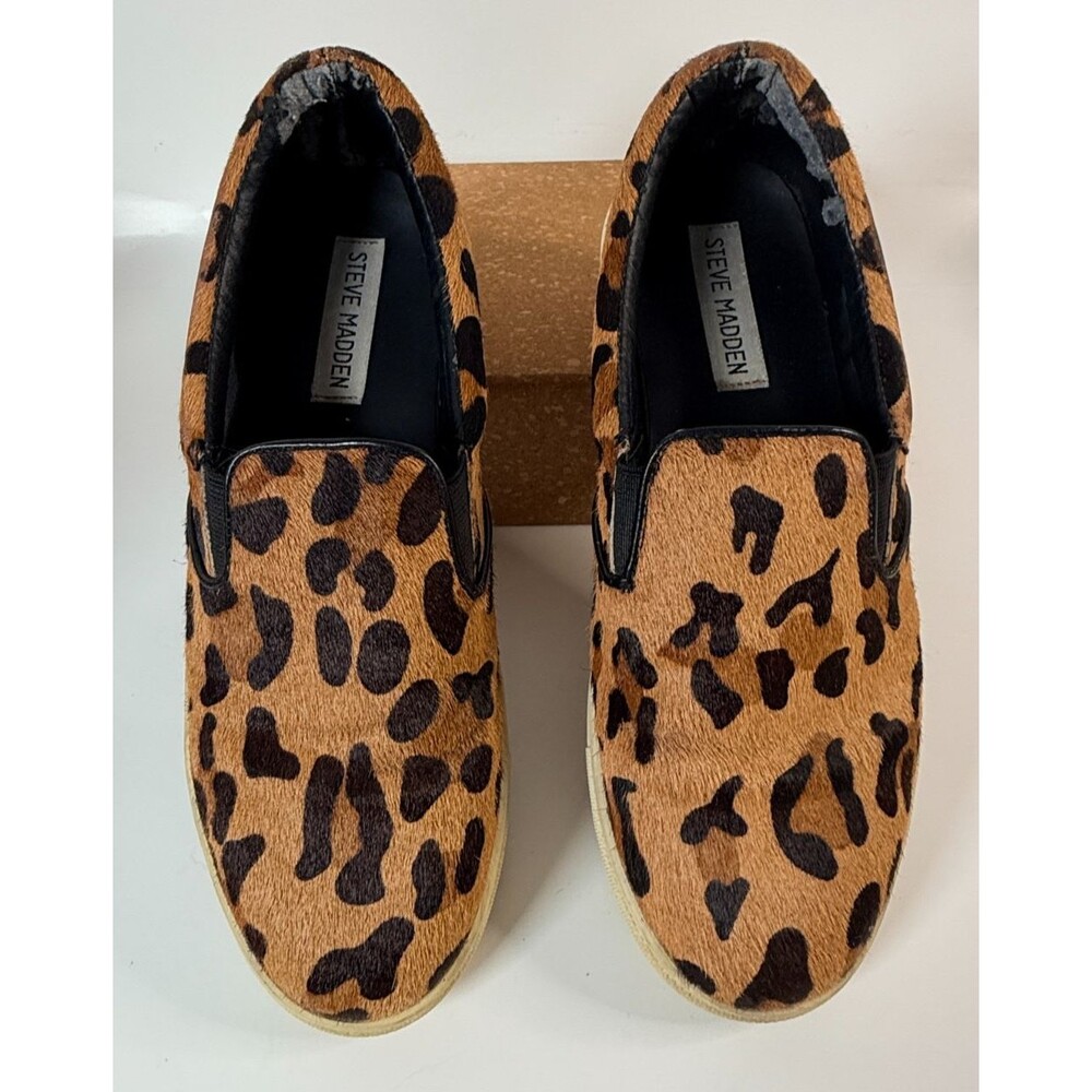 Steve Madden  Ecentric Women's Size 7.5B Brown Leopard Print Cow Hair Sneakers